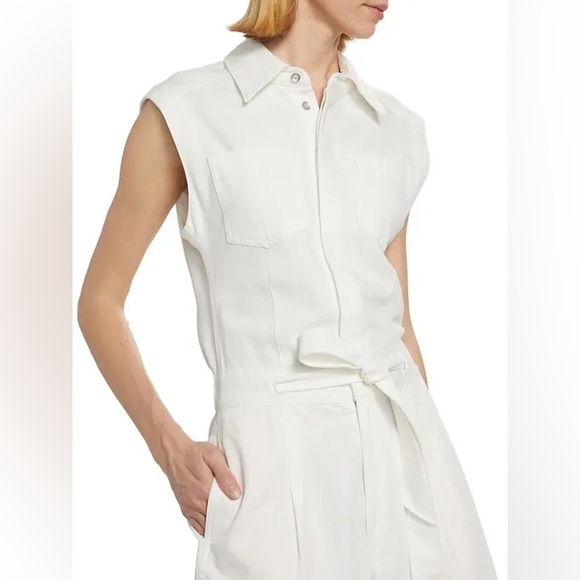 Rag & Bone Eliza Denim Sleeveless Belted Romper in White | Size S - Picture 7 of 11